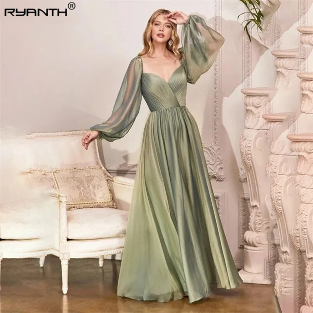 Ryanth Prom Dress Party Dresses for Women Full Puff Sleeve Mint Green Evening Dress Backless A-Line Celebrity Dress 2024