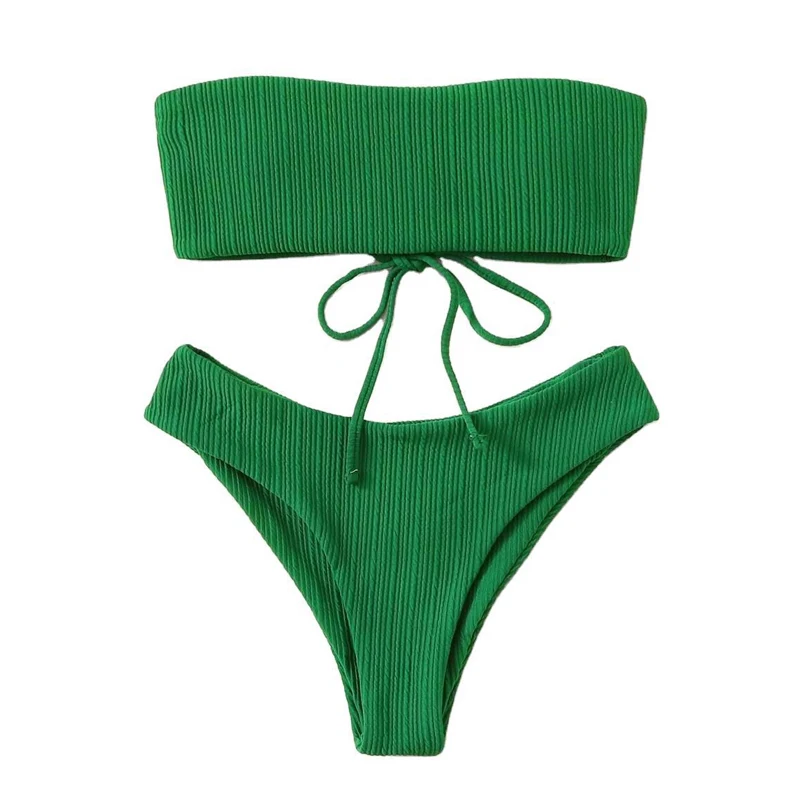 Para Praia 2023 Sexy Bandeau Bikini Female Brazilian Bikini Set High Cut Swimwear Green Women Micro Green Bathing Suit Biquini