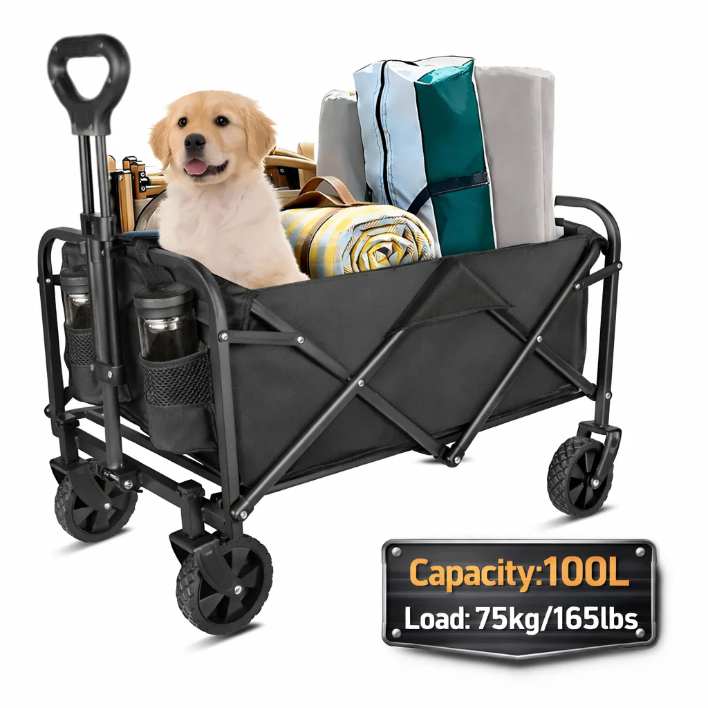 Chariot de camping pliable 100L grande capacité, chariot de courses, chariot de jardin, chariot de pique-nique portable et pliable pour l'extérieur