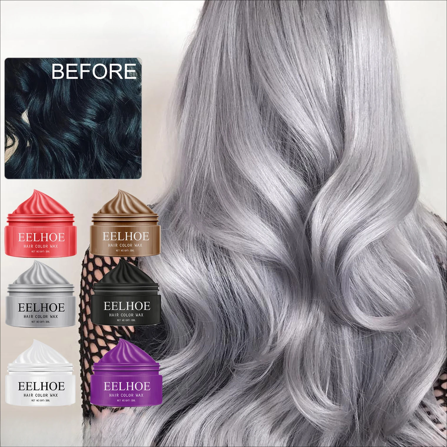 Hair Color Wax Dye Styling Pomade Silver Grandma Grey Disposable Natural Strong Gel Cream for Women Men Tinte Para El Cabello