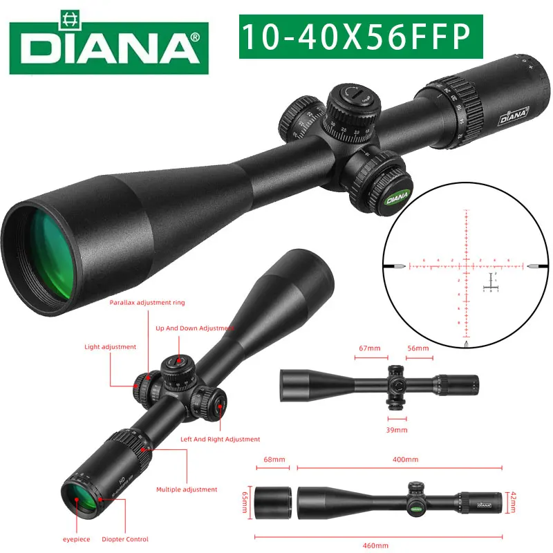 DIANA 10-40X56 Scope SFIR FFP Scope First Focal Plane Scope Hunting Riflescopes Red Illuminated Shooting Optical Sight