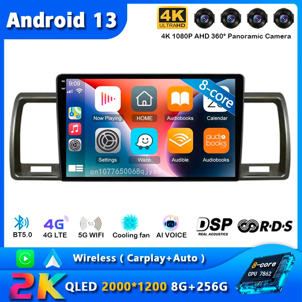 

Автомобильный радиоприемник Android 13 Carplay для Toyota Hiace 2004 2005-2019, навигация GPS, мультимедийный плеер, Wi-Fi + 4G стерео BT 360 камера DSP