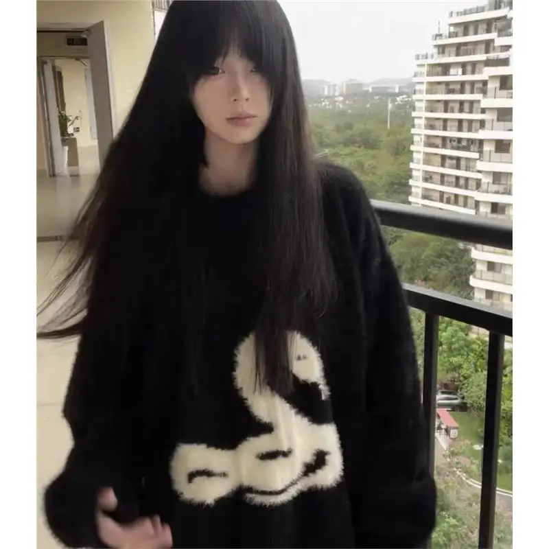 

Hong Kong Sle Snake ape round Ne Large Size 250 Pou Men's Sweater Autumn Winter Casual Long Sve Faux Fur Top