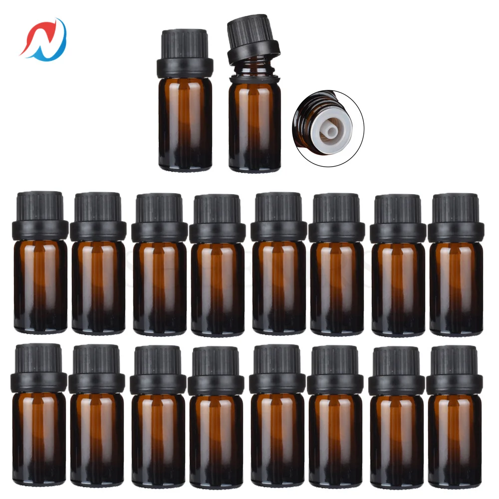 24pcs 5ml 10ml 15ml Amber Essential Oil Glass Bottles With Black Cap Refillable Dropper Bottles for massage oil Pipette Bottles