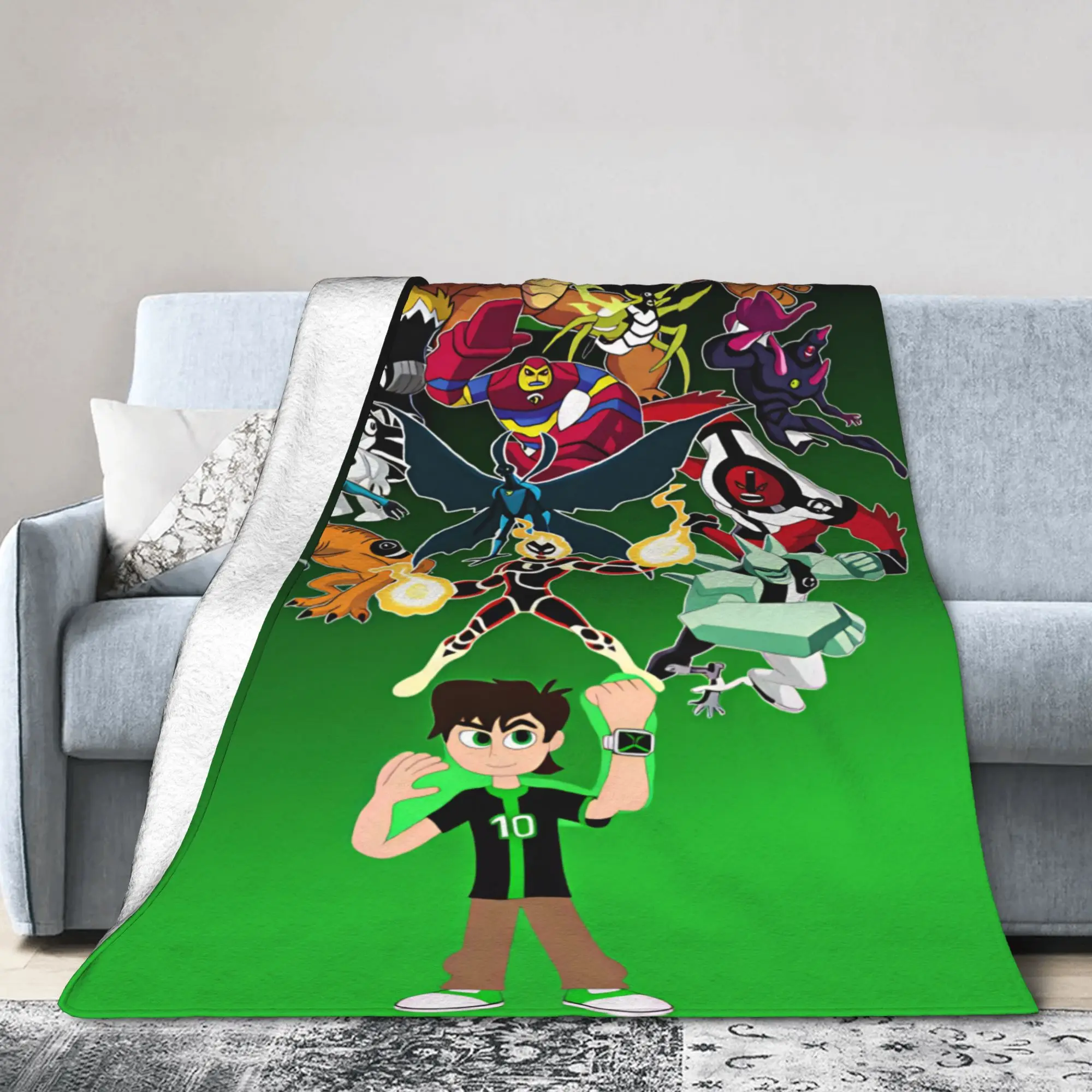Ben 10 Cartoon Animation Throw Blanket Warm Soft Novelty Blanket  For Living Room Travel Office Flannel Bedspread Bed Cover