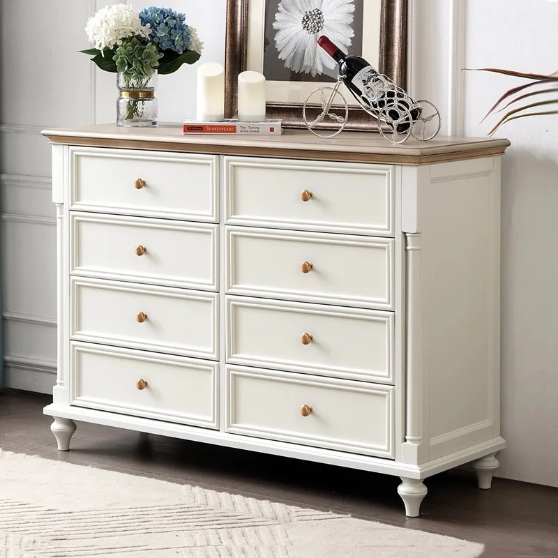 Nordic French Retro All-solid Wood Eight-bucket Cabinet Simple Cream Style Living Room Storage