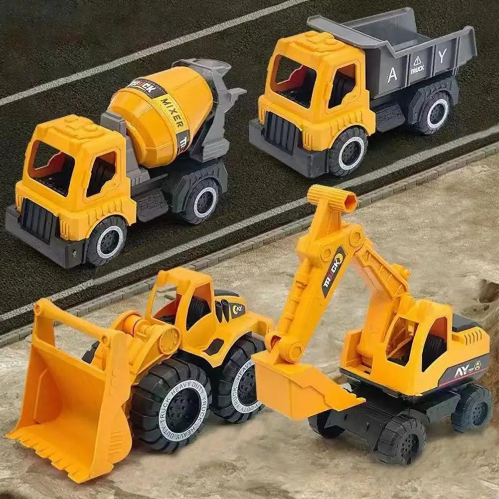 Smooth Edges Toy Mini Construction Vehicle Set for Boys 4pcs Engineering Truck Toys Excavator Bulldozer Mixer Dirt Truck Model