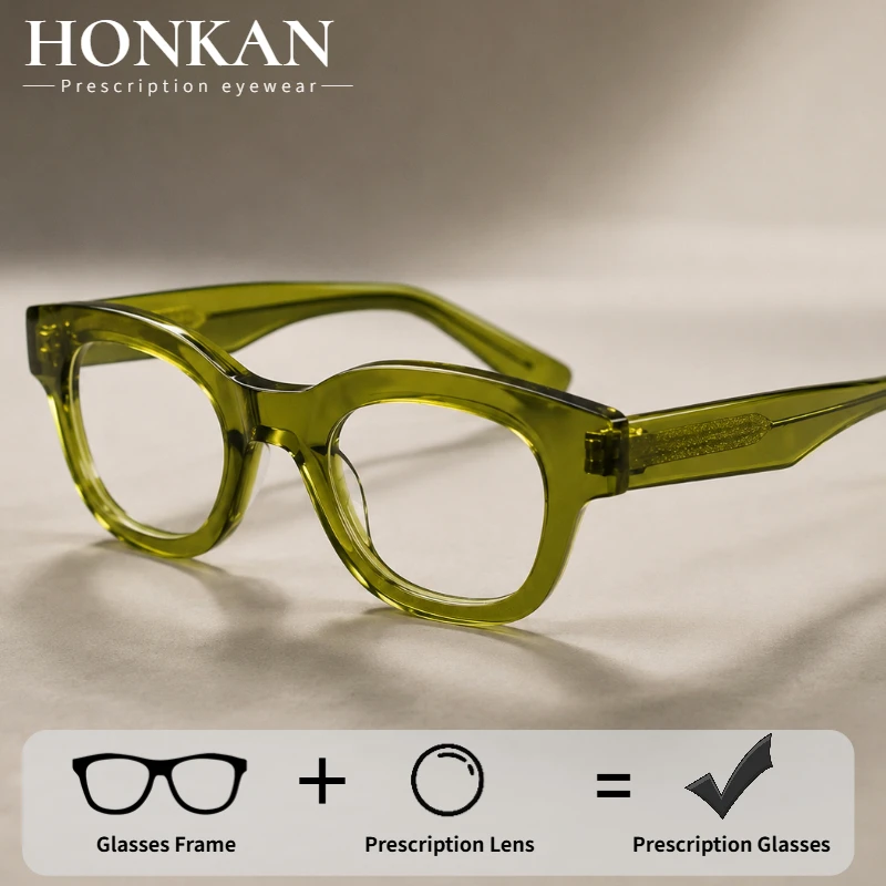 HONAKN Vintage Handmade Acetate Eyeglasses Frame Men Fashion Reading Glasses Frame Women Retro Luxury Brand Designer Eyewear