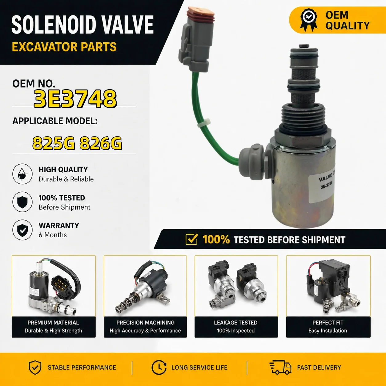 Solenoid Valve 3E-3748 3E3748 Compatible with Caterpillar Engine 3116 3126 3306 3406 3406B 3406C