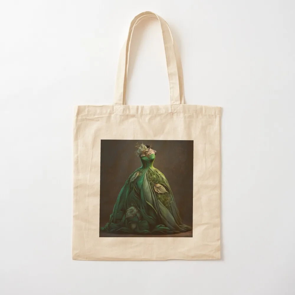 Dark Whimsical Green Gown Tote Bag eco bag folding handbag woman shopping bag eco pack Canvas Tote