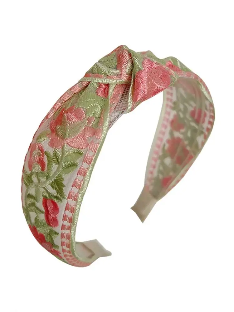 Elegancka szyfonowa haftowana opaska do włosów w kształcie kwiatu dla kobiet słodka ozdoba do włosów opaska do włosów obręcz do włosów Turban modne akcesoria do włosów — zdjęcie 2