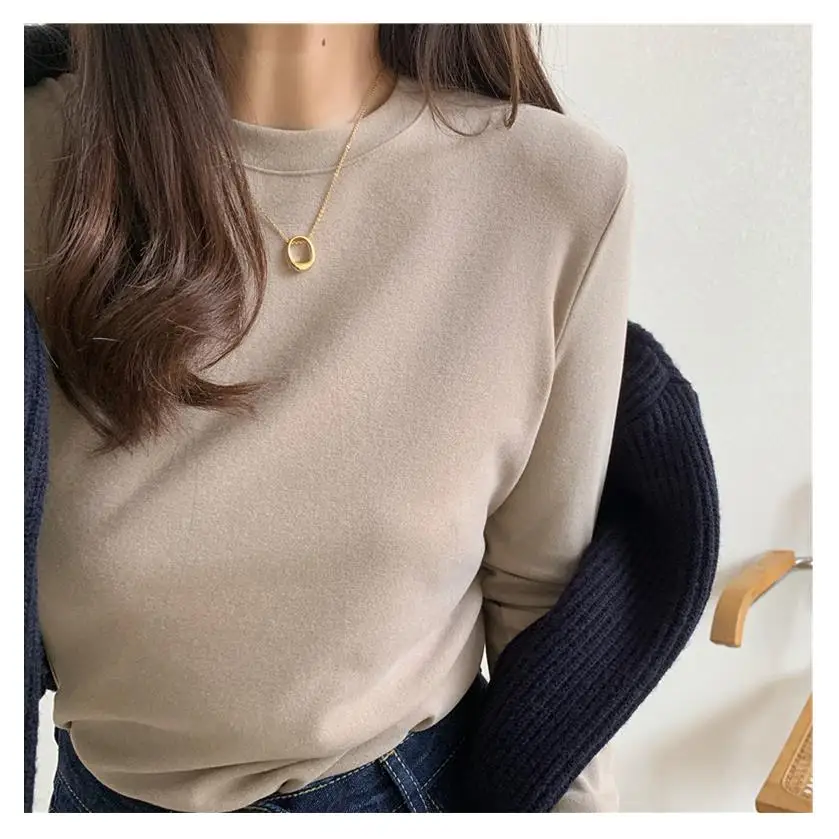 

Немецкая бархатная подкладка Fce, свободная посадка, круглая верхняя одежда Ne Base irt, женская внутренняя одежда, осень-зима, корейская универсальная футболка...