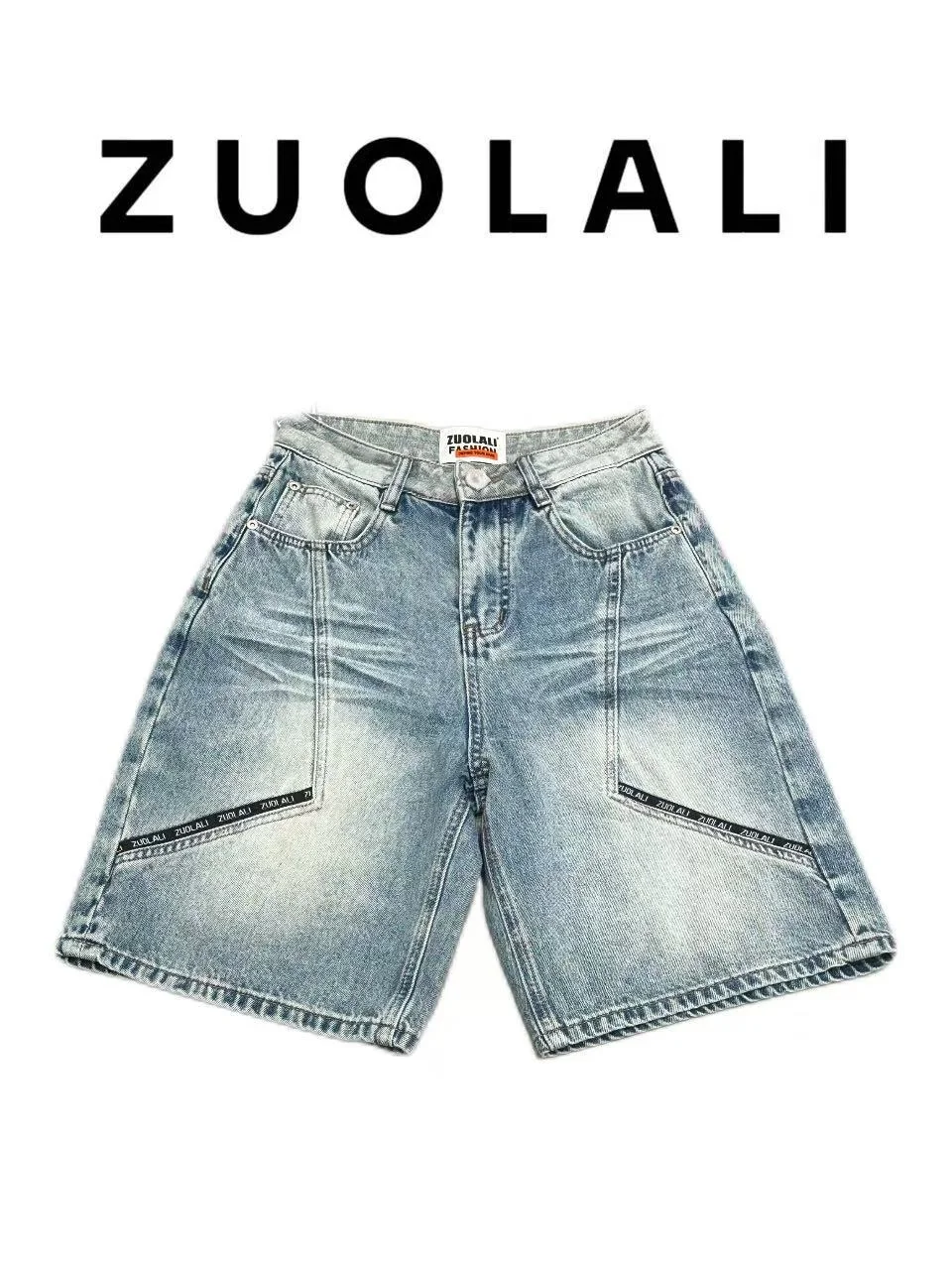 

High Waist Loose Fit Washed Design Cut Line Jeans High Waist Five-Point Pants Casual Style Comfortable Breathable Cotton Blend