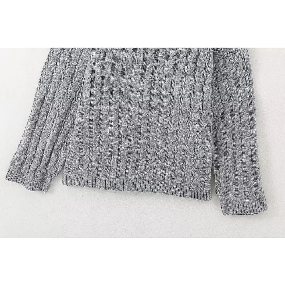 TRAFZA Mode 2024 Solide Grau Lange Hülse Lose Pullover Übergroßen Schal Chic Luxus Schal O Hals Elegante Dame Herbst Pullover