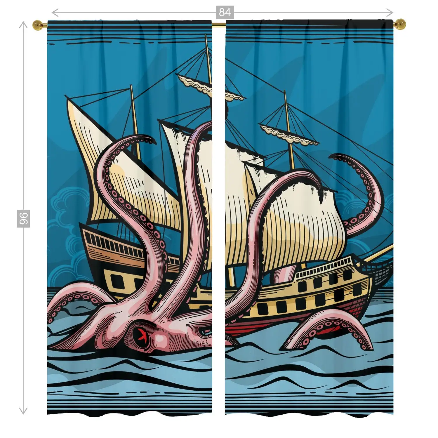 Vibrant Pirate Ship Ocean Scene Curtains Nautical Decor for Living Room Bedroom Coastal Style Window Treatment
