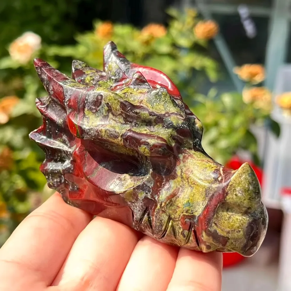 1pc Natural Crystal Dragon Blood Dragon Carving for Deal Natural Stone Dragon Head Good Quality for Home Office Decoration