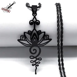 Artistic Lotus Flower Pendant Necklace for Women Men Stainless Steel Black Color Yoga Healing Chakra Necklaces Goth Jewelry