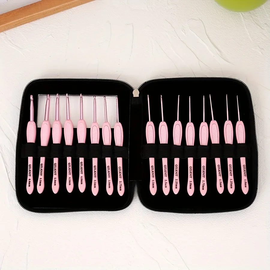 

Knitting Tools Sweater Needle ABS Plastic Handle Leather Fine Crochet Needle A Set of 16 Thick and Fine Full PU Bag