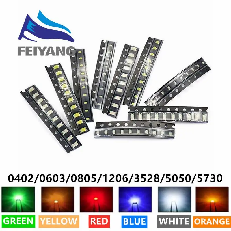 0402 0603 0805 1206 3528 5050 5730 3020 3014 4014 SMD LED Red Yellow Green White Blue Orange light emitting diode 100pcs/lot