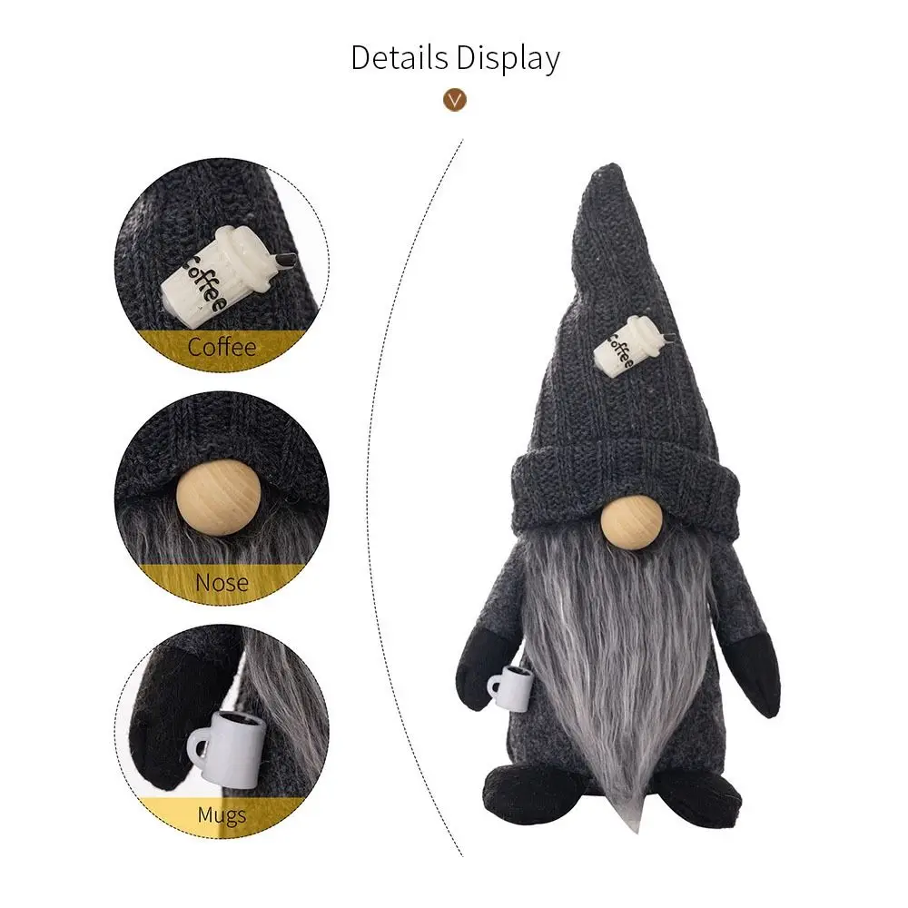With Knitted Hat Coffee Gnomes Cute Soft Christmas Faceless Exquisite Handmade Elf Dwarf Figurine Coffee Bar Decoration
