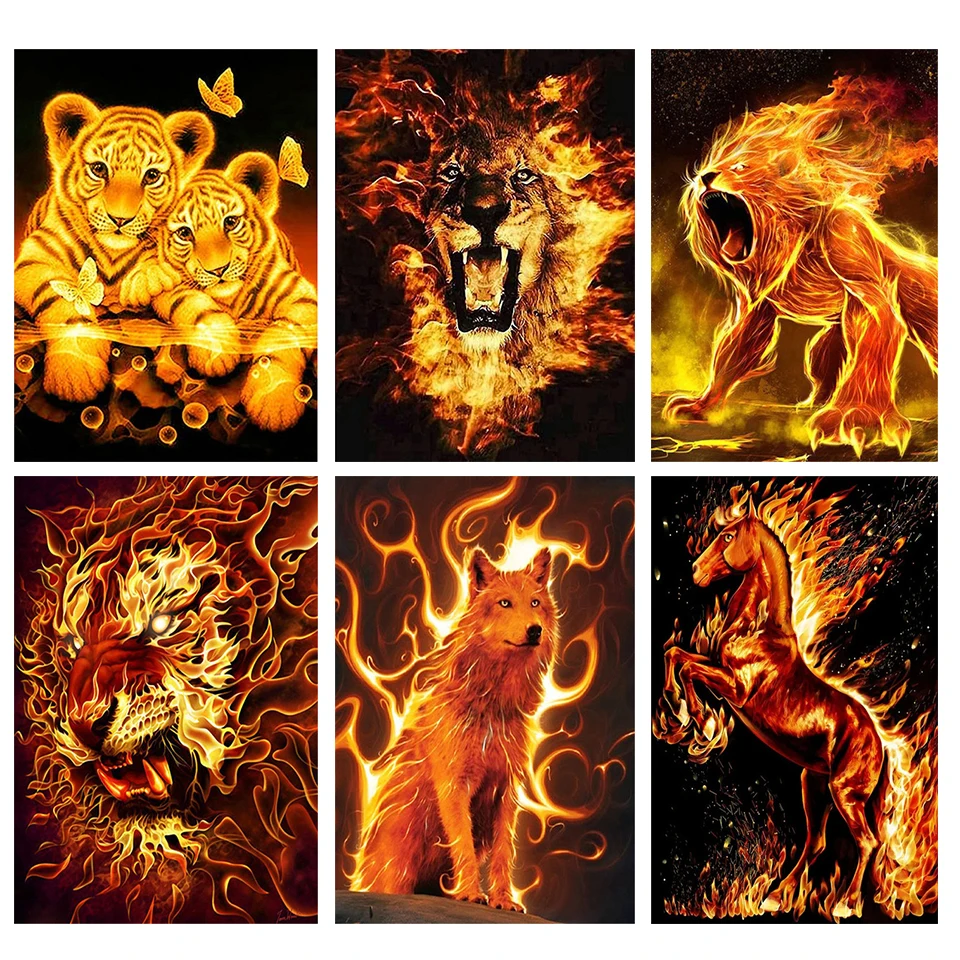 Fire tiger lion horse wolf Diy Diamond Painting Fantasy animal full diamond Embroidery Mosaic Wall Stickers Modern Home Decor