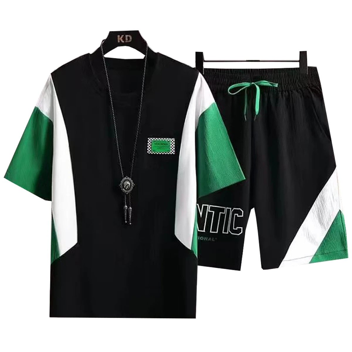 Men's Short Sleeved T-shirt Casual Shorts Round neck Five Quarter Pants Young People Student Couple Clothing