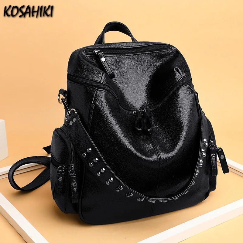 Women Vintage Punk Personality Rivet Backpack Korean Fashion Vintage Handbags Casual Students All Match Students Backpacks Y2k