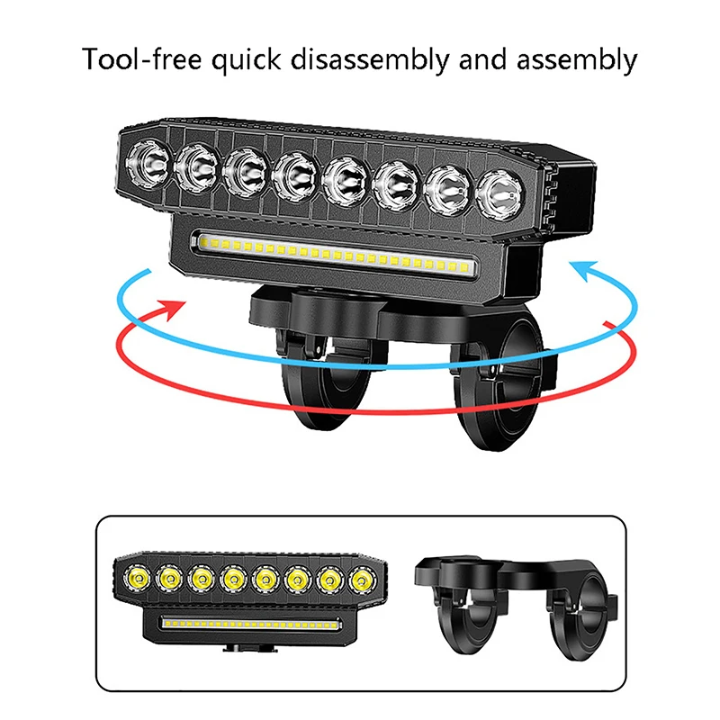 8 LED Bicycle Front Light 130dB Cycling Bike Horn Easy To Install 6 Modes Bicycle Bell Light USB Charging Cycling Accessories