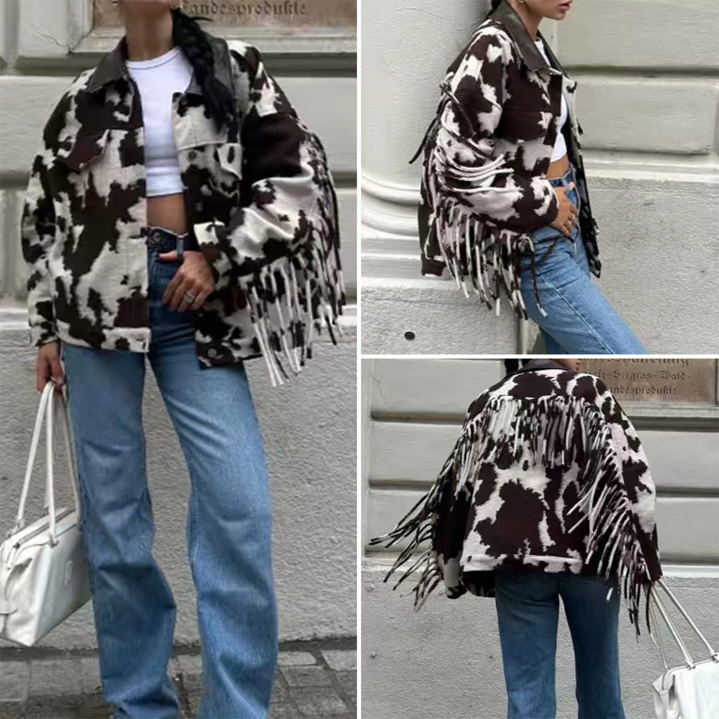 

Faionable Retro Casual Print Fringe ort Coat Women's Autumn 2025 Stand Fit Long Sve Button up Ladies Outerwear