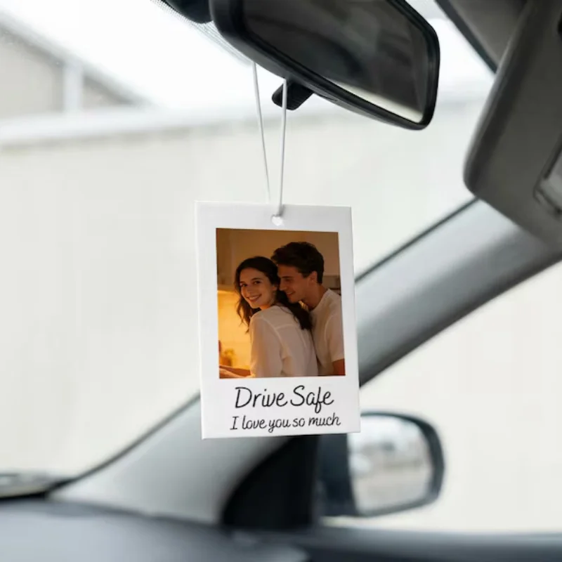 Customized Photo Car Polaroid Acrylic Rearview Mirror Decoration Can Add Text Pendant Romantic Valentine Gift For Driver view 2