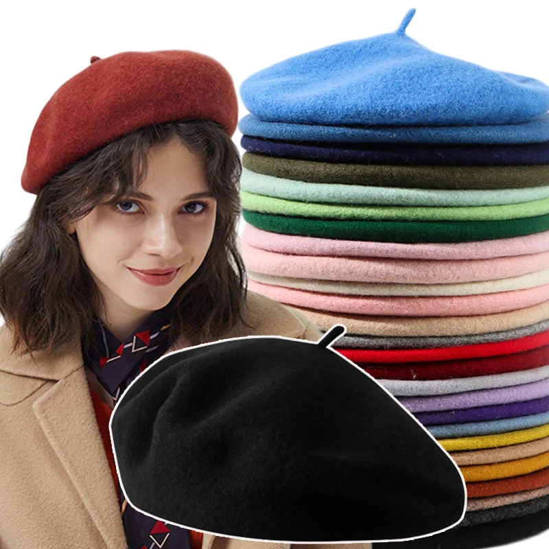 Winter Autumn Wool Thick Berets Artist French Retro Plain Solid Color Women Painter Hat Girls Female Warm Walking Outdoors Caps