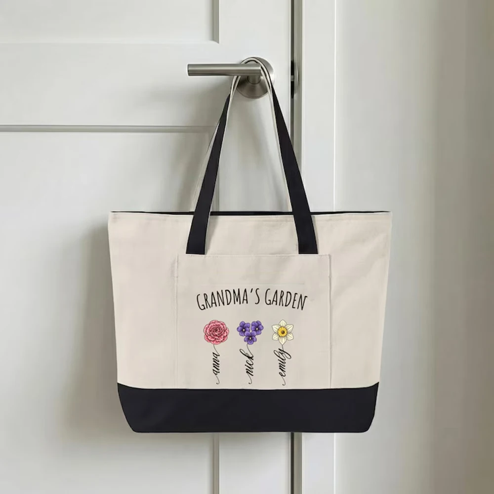

Walkway Canvas Tote Bag Custom Fashion Grandma Garden Flowers Print Urban Parent Groups Road Trip Daily Storage Gift
