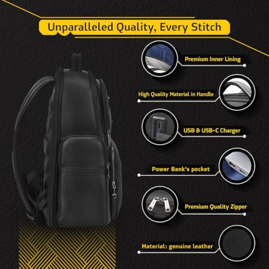 Mochila de negocios para ordenador portátil de cuero duradero, perfecta para hombres y mujeres, mochila de trabajo que se adapta a 15,6 pulgadas, bolsa de viaje de primera calidad con