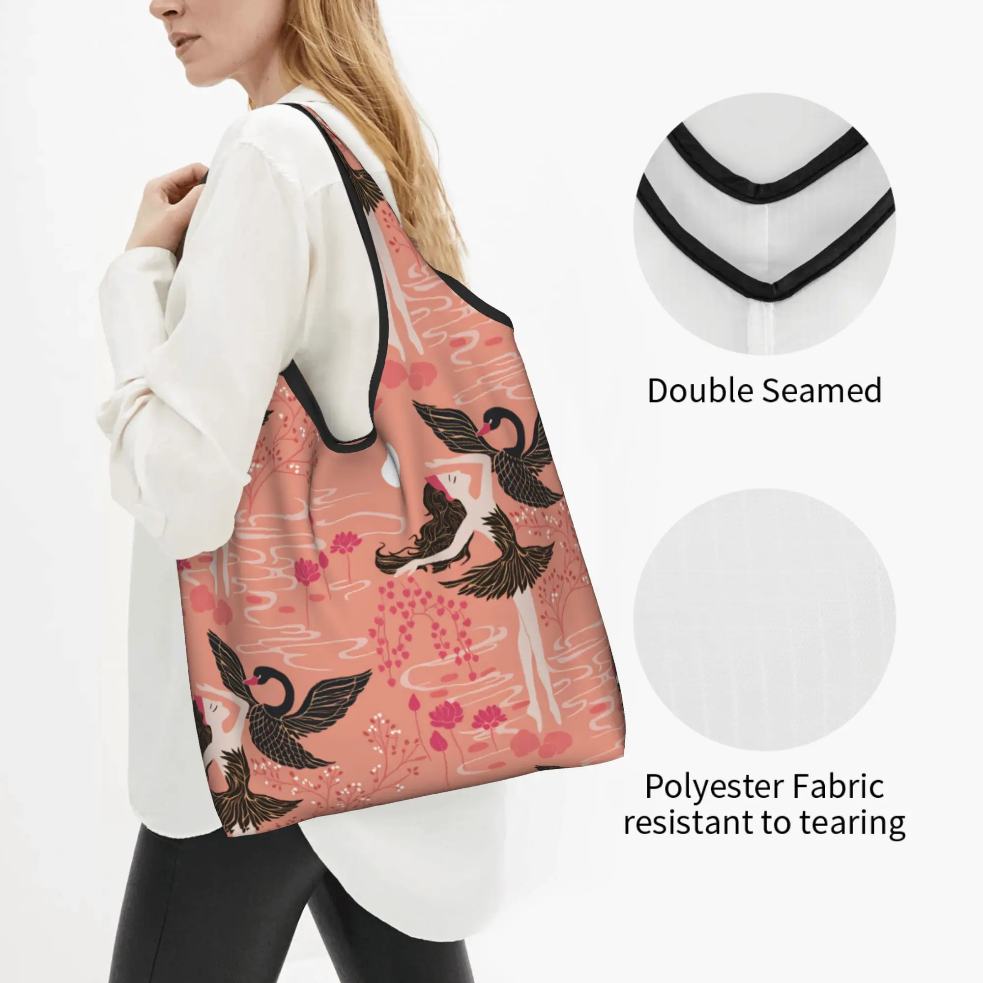 Ballerina Lover  Groceries Shopping Bags Cute Shopper Shoulder Tote Bag Large Capacity Portable Ballet Dance Lover  Handbag