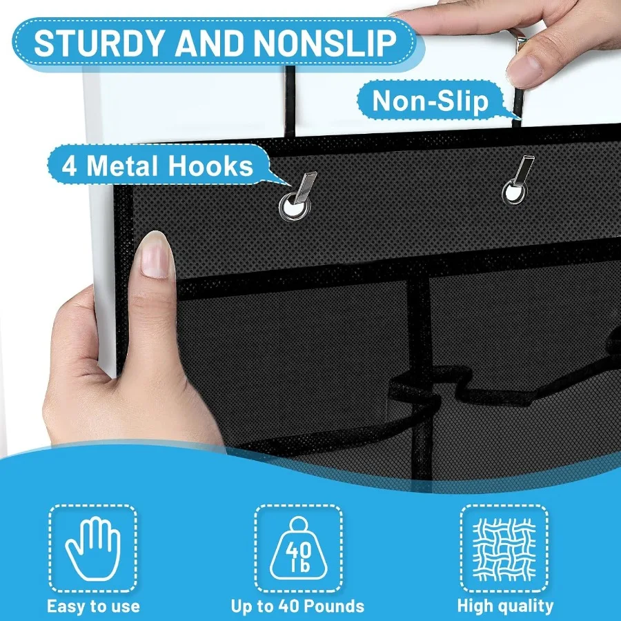 منظم 35 جيوب كبيرة فوق الباب مع جيوب شبكية قابلة للتنفس لتخزين فعال لتوفير المساحة في مدخل الخزانات o #3