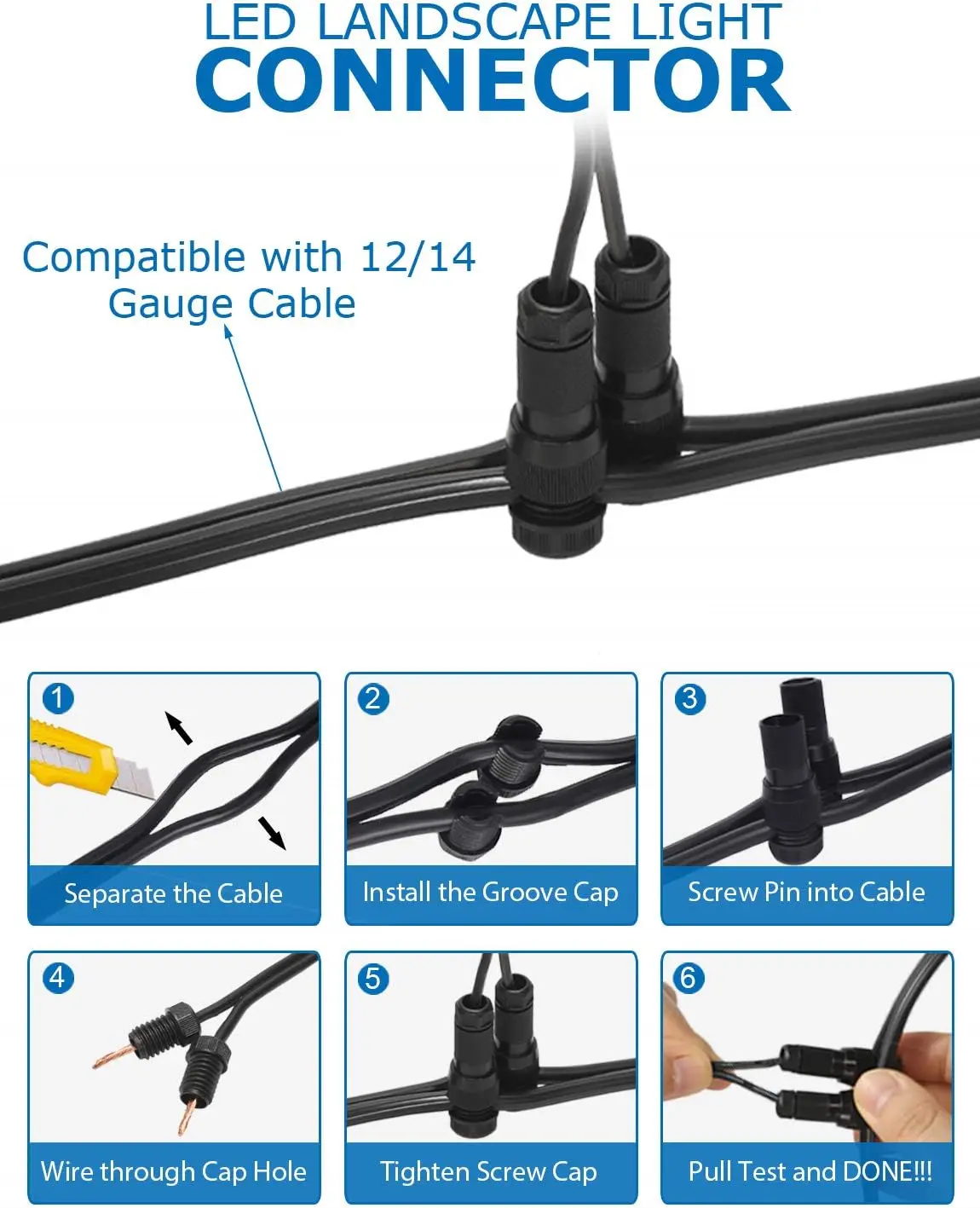 12W laagspanning LED-landschapsverlichting, buiten 12V warm witte waterdichte tuinpadspots met connectoren (10-pack)