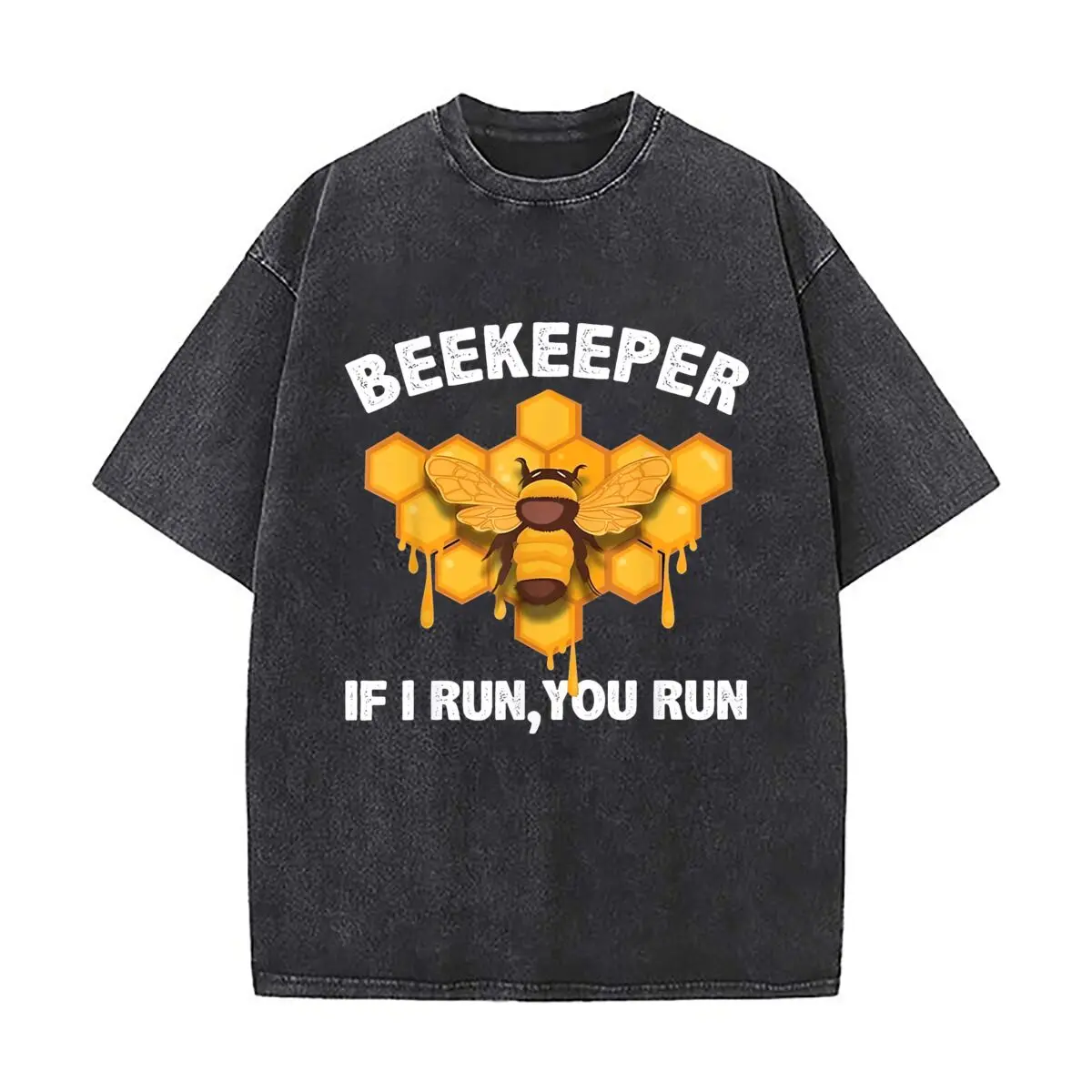Beekeeper Warning Humorous Insect Art Trendy Washed Distressed Solid Short Sleeve Vintage Street Top