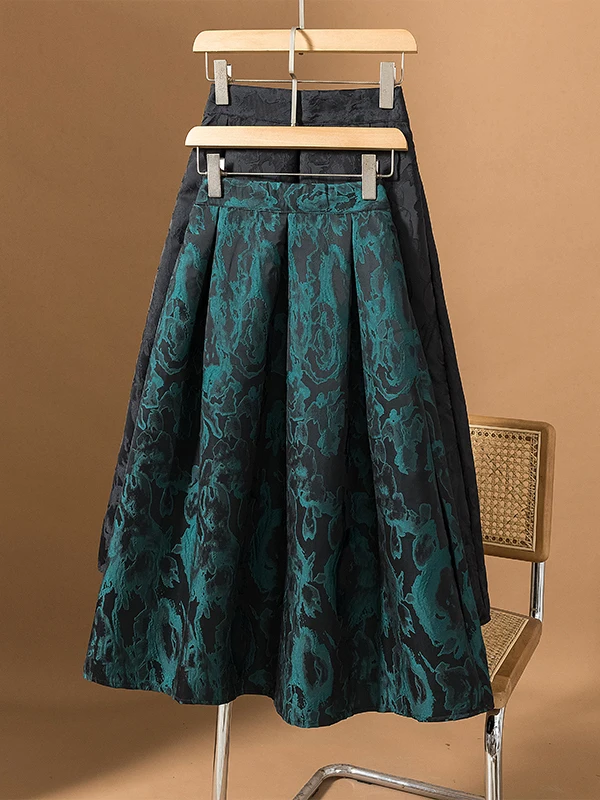 

Женская винтажная юбка миди больших размеров с объемной вышивкой, высокой талией, стройнящая, универсальная, А-силуэт, расклешенная, для осени и зимы