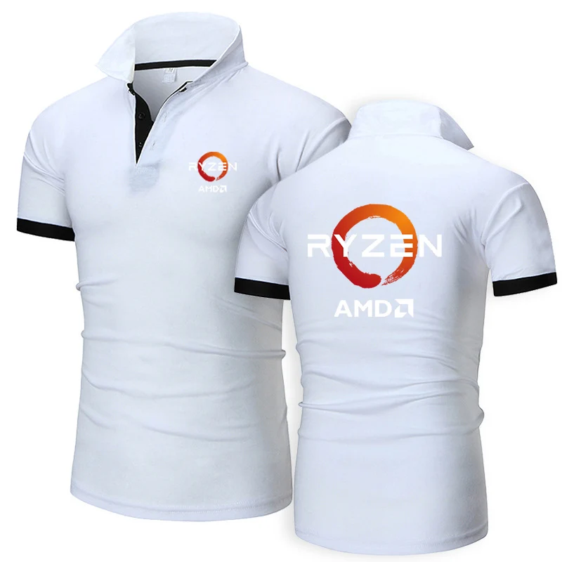 CPU AMD RYZEN Printing 2025 Fashion New Man's Summer Solid Color Short Sleeve Classic Slim Turn-down Collar Polo Shirt Thin Tops