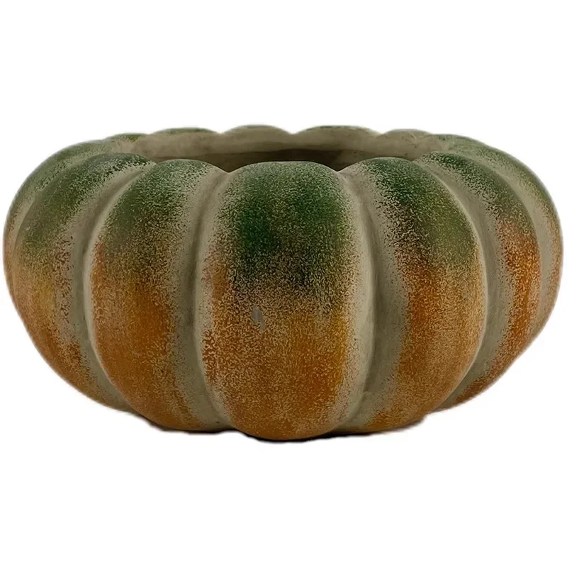 Handmade Ceramic Cement Flower Pot  Natural Pumpkin-Shape Planter  Potted Plant Container Outdoor Desktop Succulent Pot