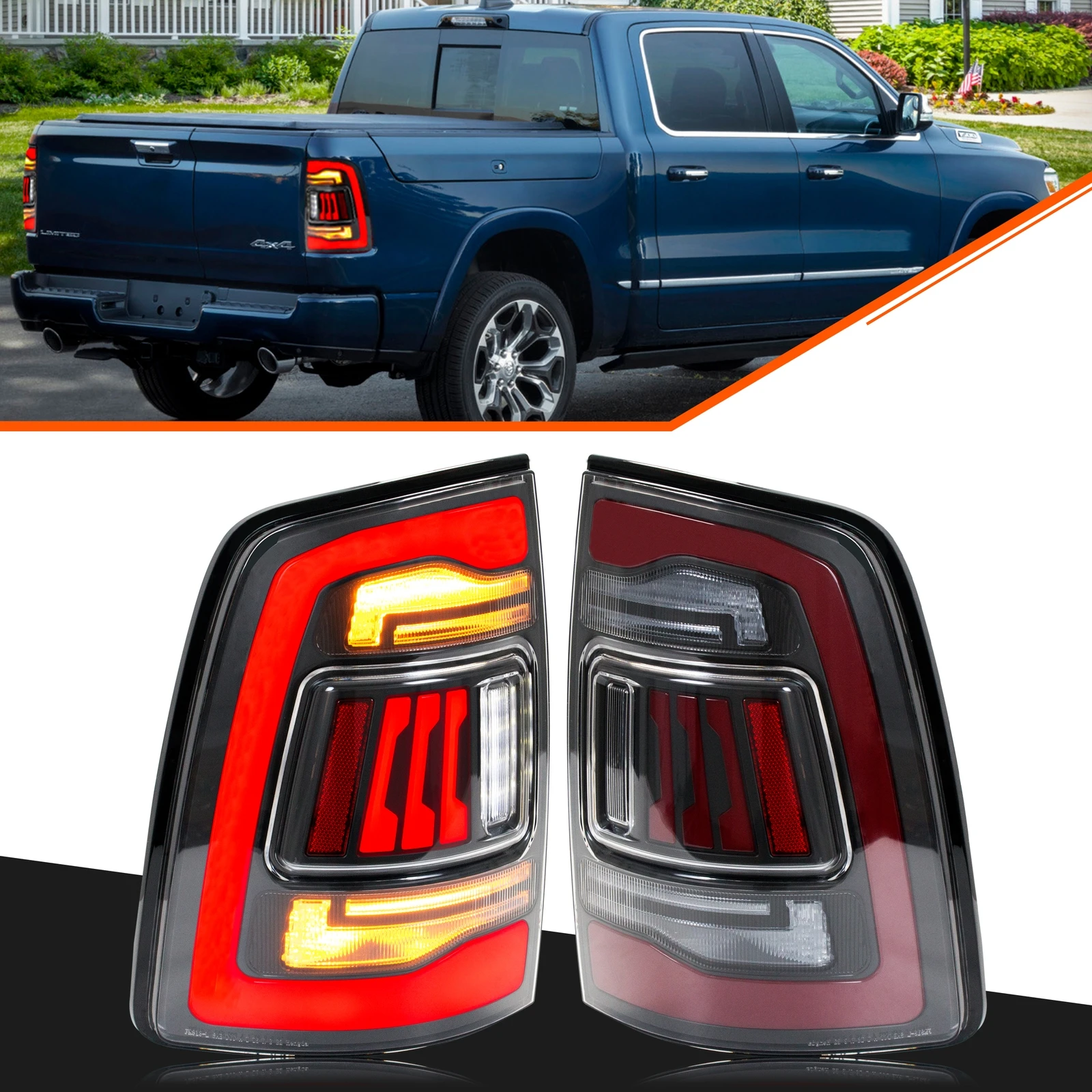 

LED Tail Lights for Dodge Ram 1500 2500 3500 2008-2018 4th Gen Dynamic Animation Sequential Turn Signal Rear Lamps Assembly