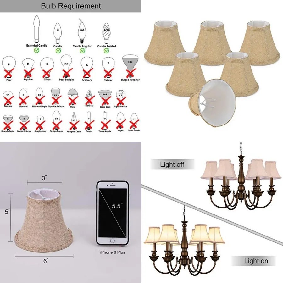

Small Lamp Shade, ONLY for Candle Bulbs, Clip-on Drum Lamp Shades, Set 6, 3x6x5 ch