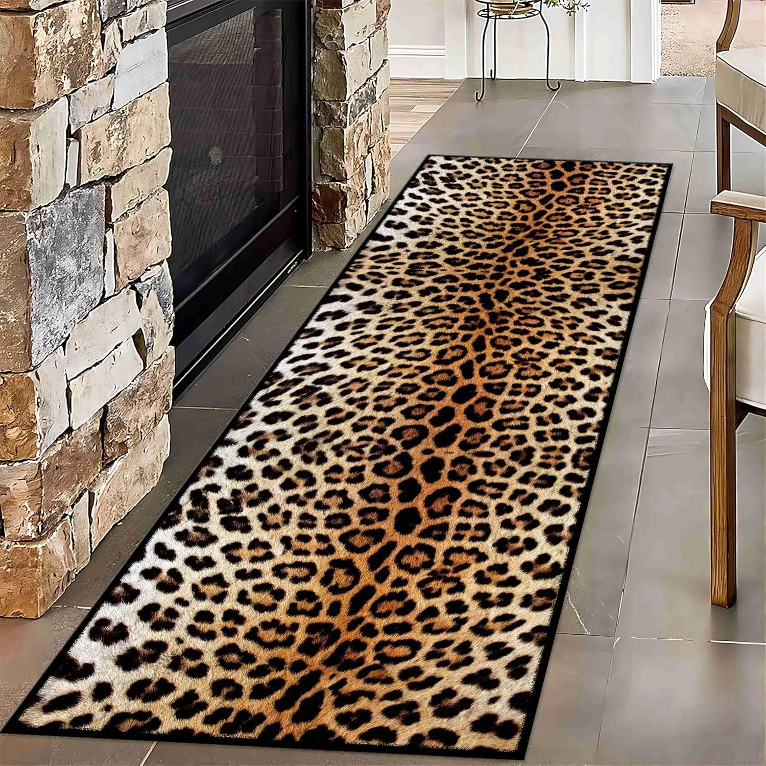 Vintage Leopard Print Area Rug Wildlife Leopard Hallway Runners Washable Runner Rugs Floor Carpet for Indoor Living Room Kitchen