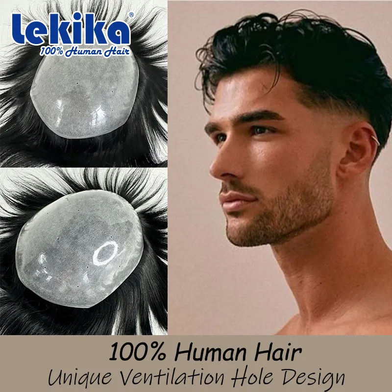 

Thin V-loop Skin Base Men's Toupee 100% Human Hair Breathable Male Hair Biological Scalp Hairpiece Men Capillary Prosthesis