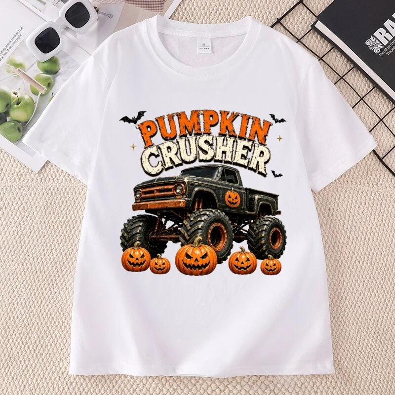 Pumpkin Crusher T Shirt Halloween Monster Truck Design Graphic Tees Cotton Short Sleeve Pumkin Fall T-shirts Woman Clothing