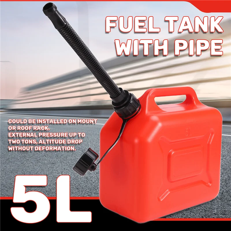 5L Car Fuel Tank Can Spare  Plastic Petrol Gas Container Anti-Static Fuel Carrier  With Pipe For Car-[Qahk]