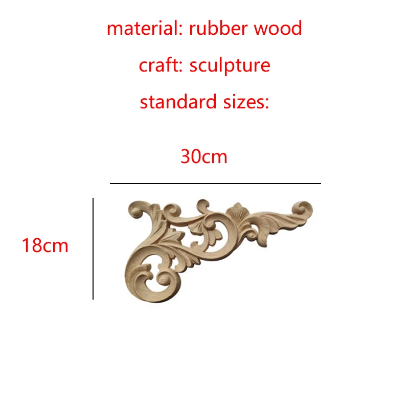 Natural Floral Wood Carved Crude Wood Wooden Figurines Crafts Unpainted Corner Appliques Frame Furniture Woodcarving Decorative