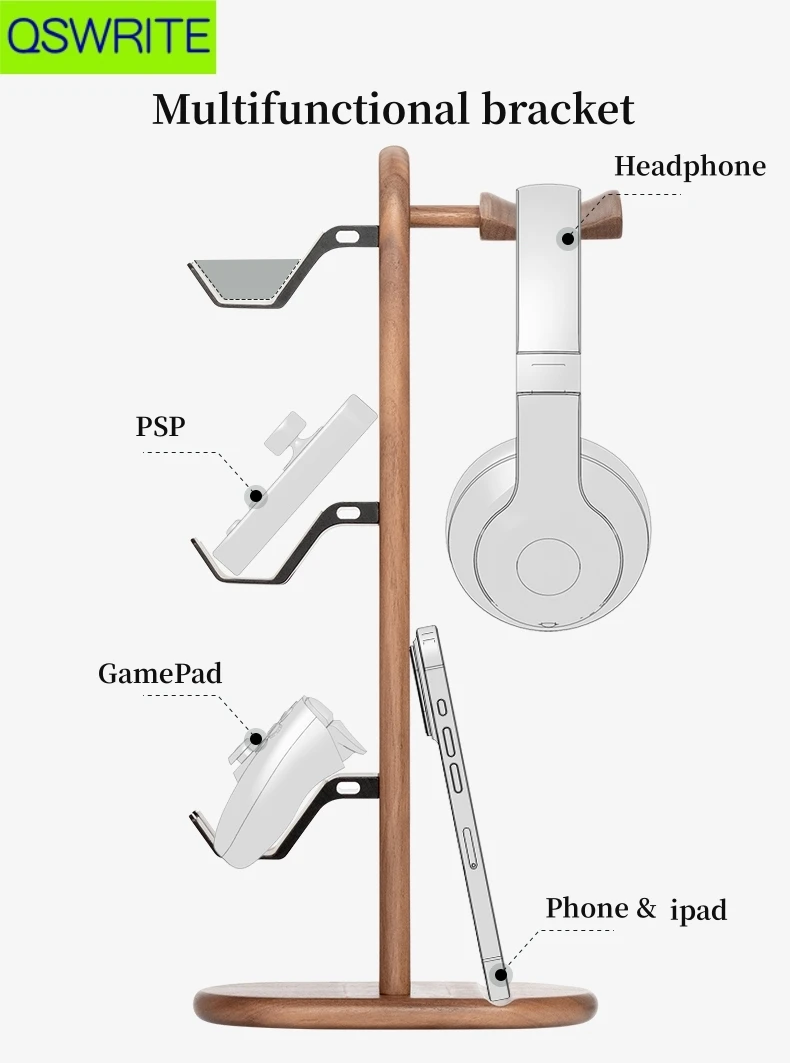 Soporte para controlador de PS5 de madera de nogal sólido, soporte para auriculares, estante para controlador de juego Xbox PS5, soporte para controlador de juego profesional para ps4