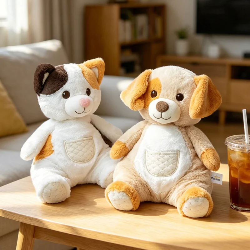 Kawaii Sitting Animal Stuffed Plush Doll With Quilted Belly Pocket Multi‑Styles Bear Cat Dog Deer Elephant Giraffe Lamb Soft Toy