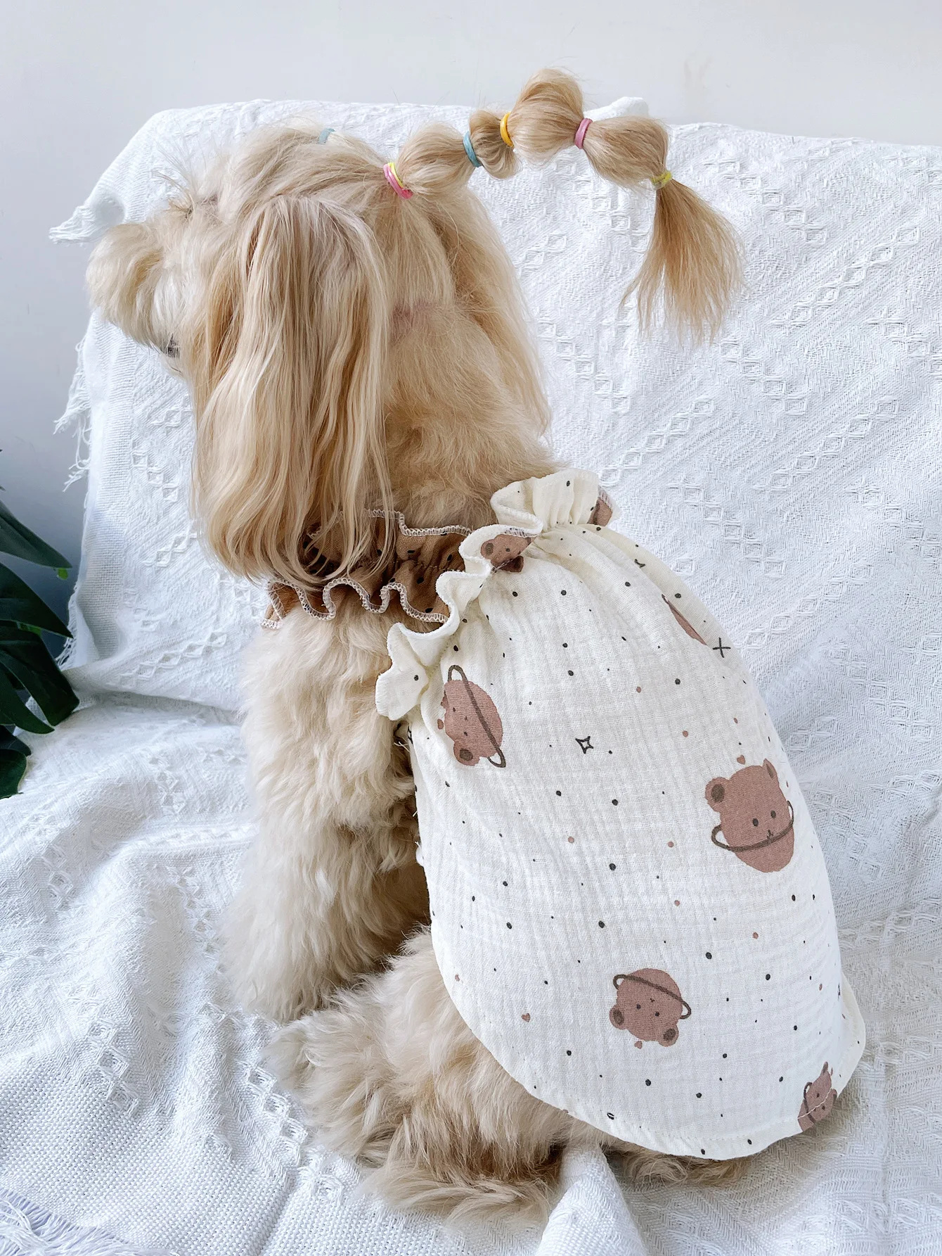 Ruffle Princess Sling Pet Dress Space Bear Print Universal Dog Cat Outfit For Teddy Puppy Indoor Outdoor Daily Pet Clothing view 5